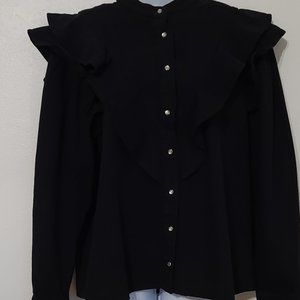 MNG BLACK LONG SLEEVES DENIM BLOUSE WITH RUFFLES